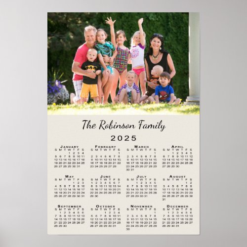 Your Photo and Name Custom Beige 2025 Calendar Poster