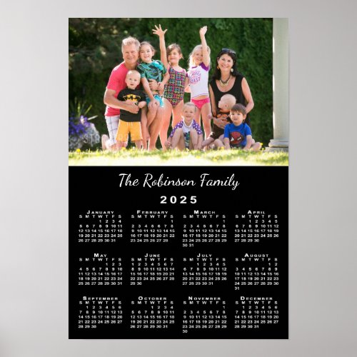 Your Photo and Name Custom Black 2025 Calendar Poster