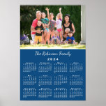 Your Photo and Name Custom Blue 2024 Calendar Poster<br><div class="desc">Keep the people you love nearby with a personalized 2024 calendar poster. Replace the sample photo and name with your own in the sidebar. The custom text is in a modern white script font. Below it is an easy to read white 2024 calendar on a blue background. Calendar design copyright...</div>