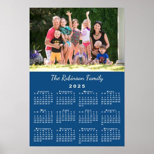 Your Photo and Name Custom Blue 2025 Calendar Poster