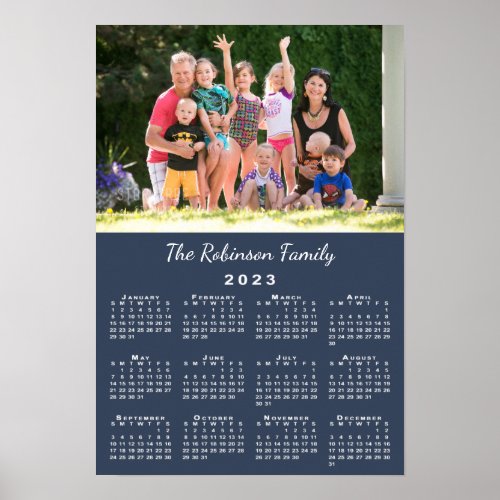 Your Photo and Name Custom Navy Blue 2023 Calendar Poster