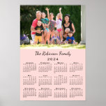 Your Photo and Name Custom Pink 2024 Calendar Poster<br><div class="desc">Keep the people you love nearby with a personalized 2024 calendar poster. Replace the sample photo and name with your own in the sidebar. The custom text is in a modern black script font. Below it is an easy to read black 2024 calendar on a coral pink background. Calendar design...</div>