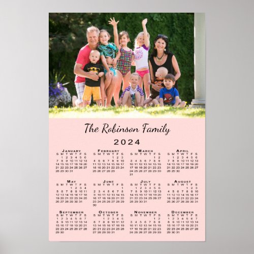 Your Photo and Name Custom Pink 2024 Calendar Poster