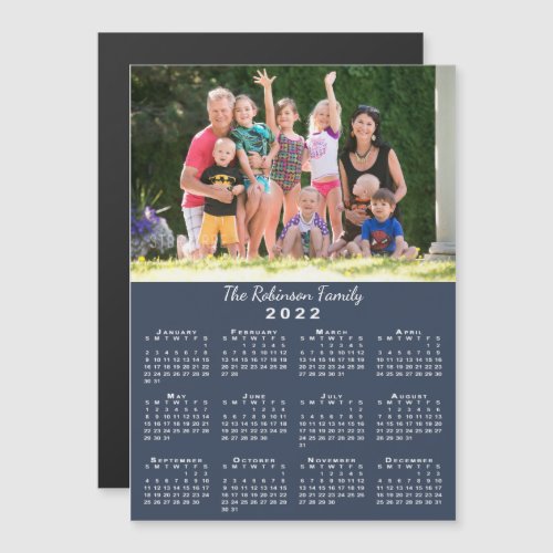 Your Photo and Name Navy Blue 2022 Calendar Magnet