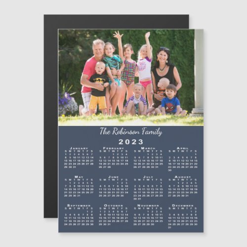 Your Photo and Name Navy Blue 2023 Calendar Magnet