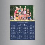 Your Photo and Name Navy Blue 2025 Calendar Magnet<br><div class="desc">Keep the people or pets you love nearby with a customizable 2025 calendar magnet card. Replace the sample photo and name with your own in the sidebar. The custom text is in a modern white script font. Below it is a small white calendar on a navy blue background. Makes a...</div>