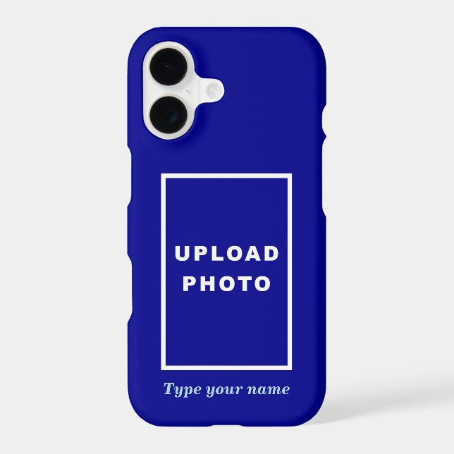 Your Photo and Name on Blue Background iPhone Case (Back)