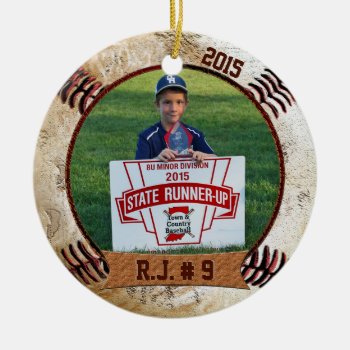 Your Photo And Name On Cool Baseball Ornament by YourSportsGifts at Zazzle