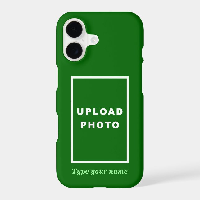 Your Photo and Name on Green Background iPhone Case (Back)