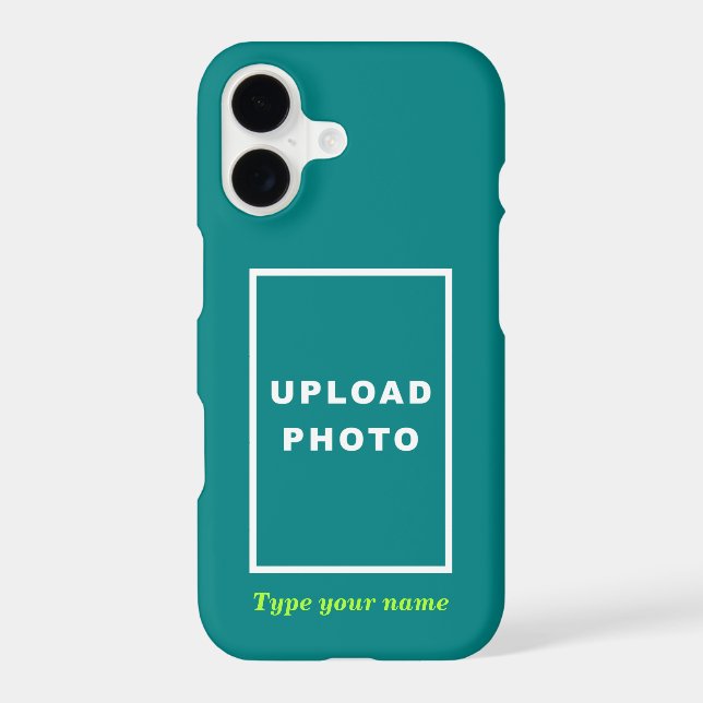 Your Photo and Name on Teal Background iPhone Case (Back)