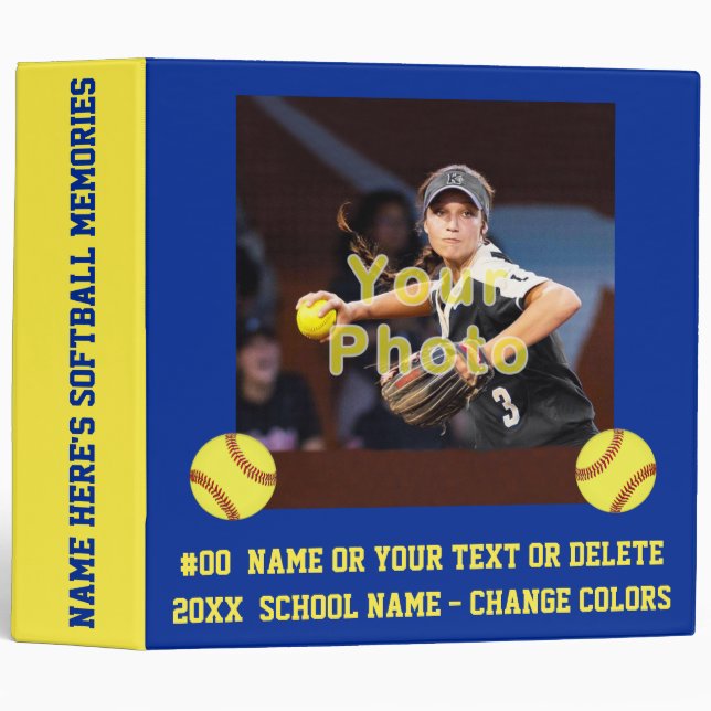 Your Photo and Personalized, Softball Photo Album 3 Ring Binder (Front/Spine)