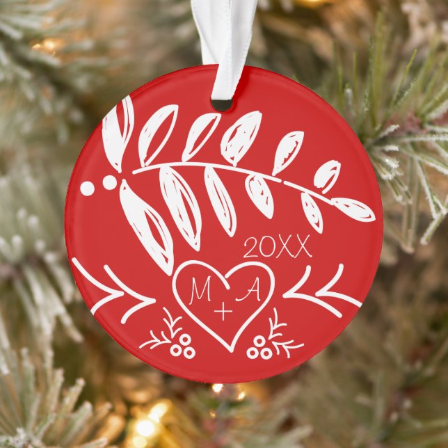 Your Photo and Romatic Initials in Heart Christmas Ornament (Tree)