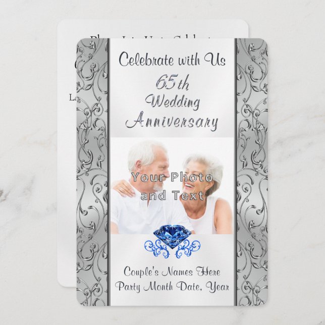 Your PHOTO and TEXT 65th Anniversary Invitations (Front/Back)