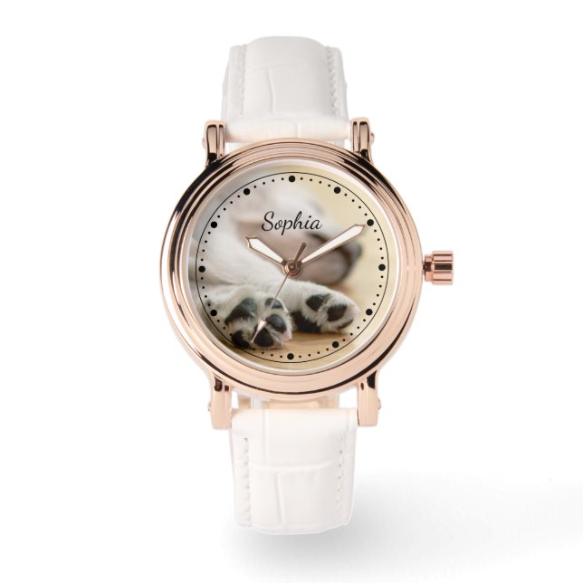 Your Photo And Text & Any Color Dotted Clock Face Watch (Front)