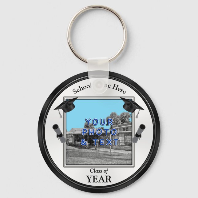 Your Photo and Text Graduation Party Favors Keychain (Front)