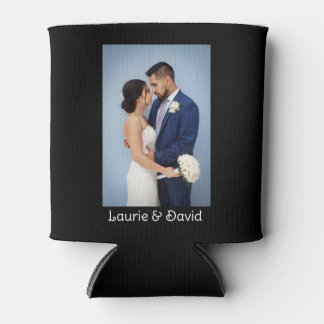 Your Photo and Text on Black Personalized    Can Cooler