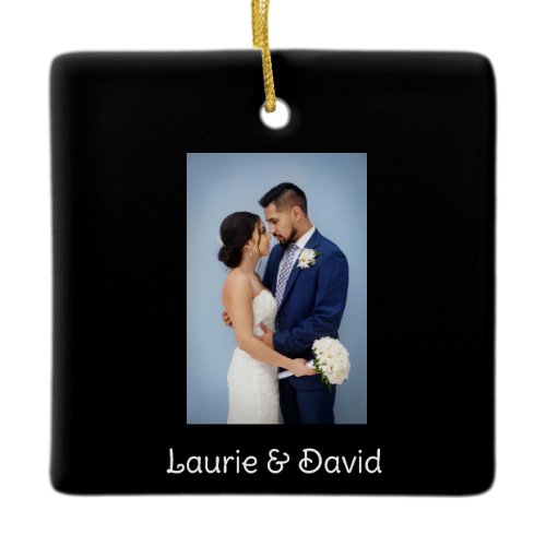 Your Photo and Text on Black Personalized    Ceramic Ornament