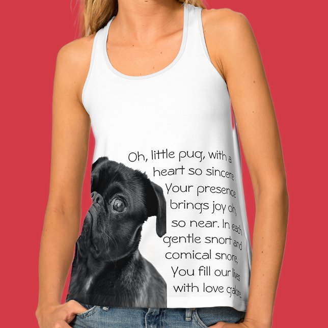 Your Photo and Words Black Pug Puppy with Poem Tank Top (Creator Uploaded)