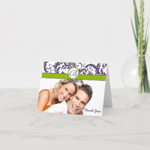 Your Photo Apple Green & Lapis Damask Thank You Card