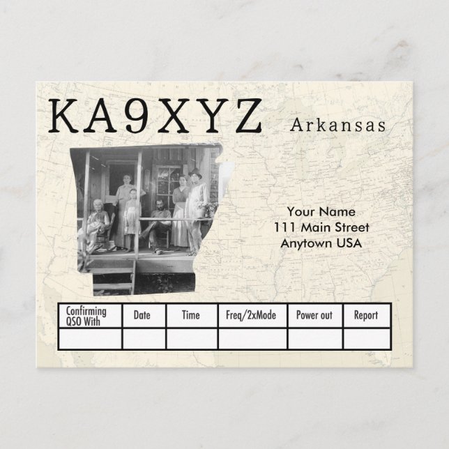 Your Photo Arkansas Shaped Cutout Custom QSL Postcard (Front)