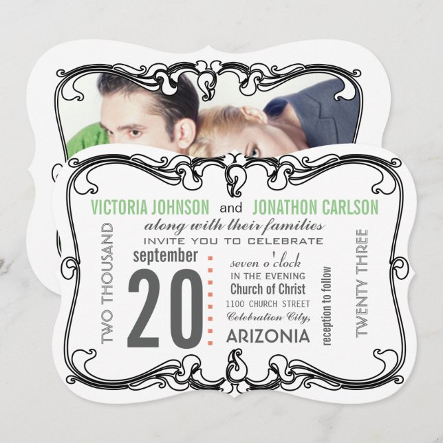 Your Photo Art Deco Retro Wedding  Invitation (Front/Back)