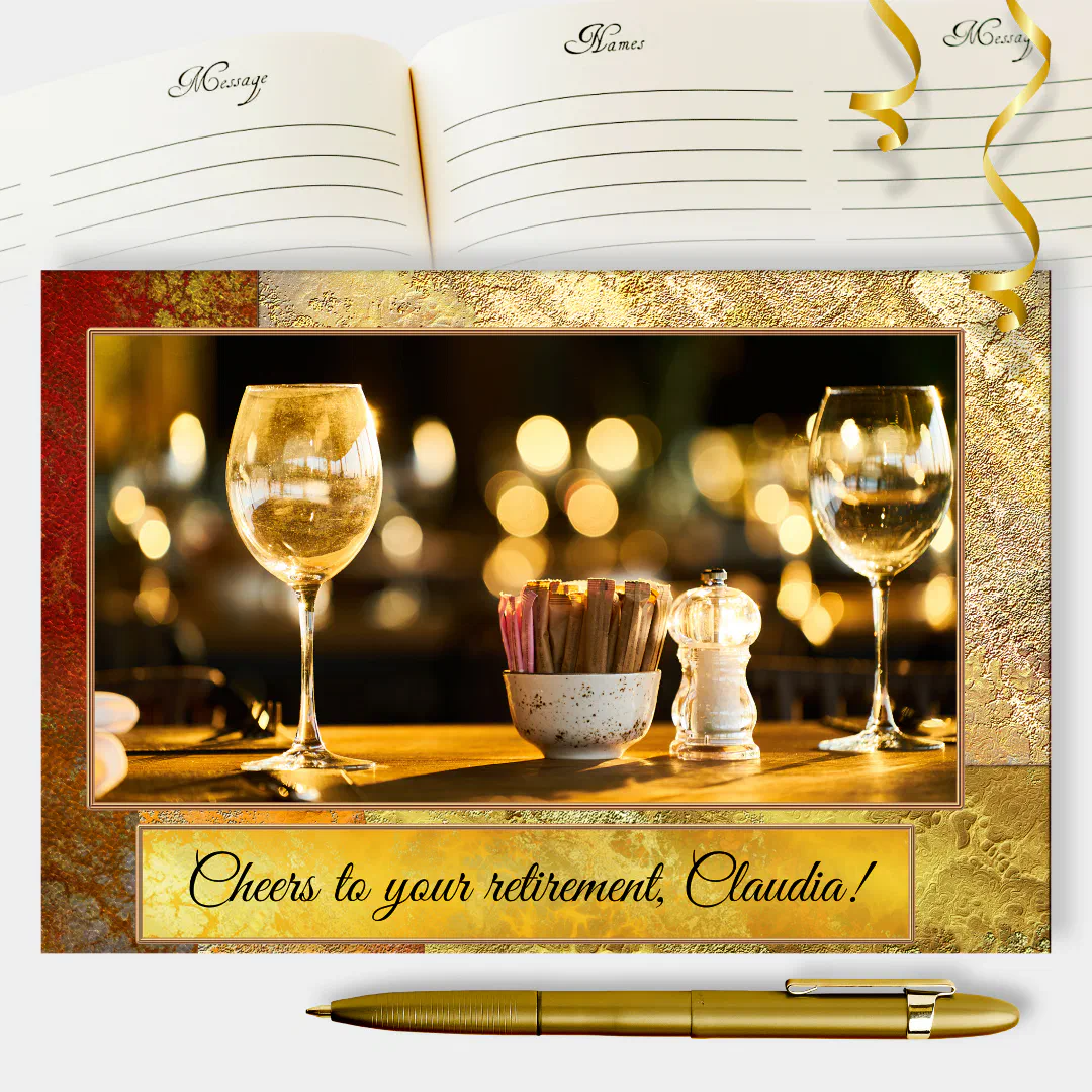 Your Photo Artistic Gold Retirement Guest Book (Creator Uploaded)