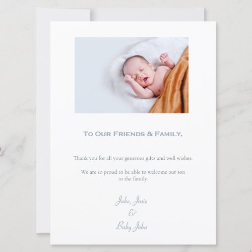 Your photo baby boy baby shower thank you card