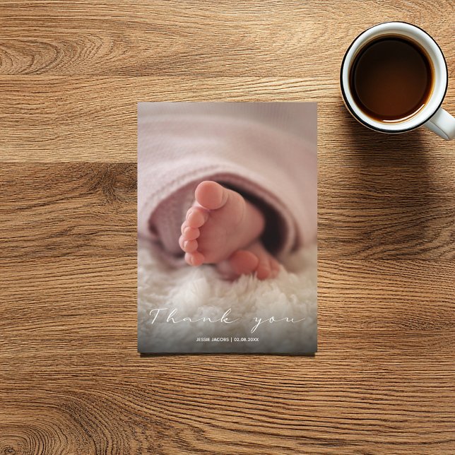 Your photo, baby girl, baby shower thank you card (Full photo baby shower thank you card with hand written script over the photo)