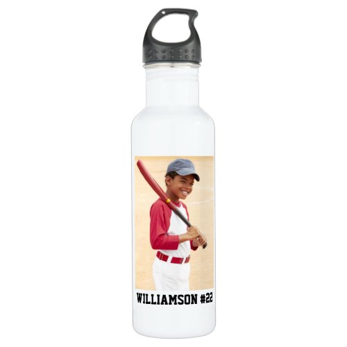 Your Photo Baseball or Your Sport Pick Your Color Stainless Steel Water Bottle