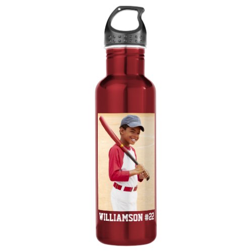 Your Photo Baseball or Your Sport Red Large Stainless Steel Water Bottle
