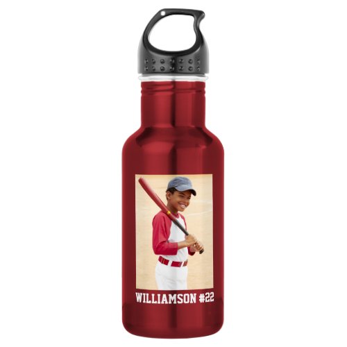Your Photo Baseball or Your Sport Red Stainless Steel Water Bottle