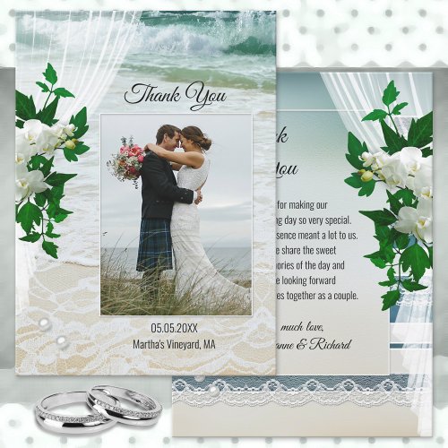 Your Photo Beach Lace Wedding Thank You Card