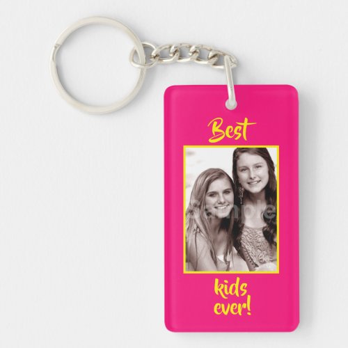 Your Photo Best Kids Ever Pink and Yellow Keychain