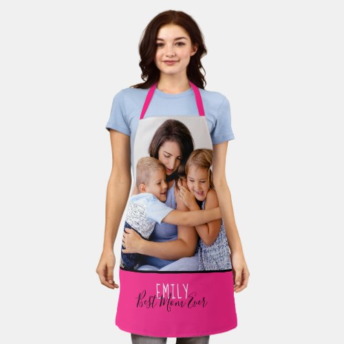 Your Photo Best Mom Ever Name Pink Apron