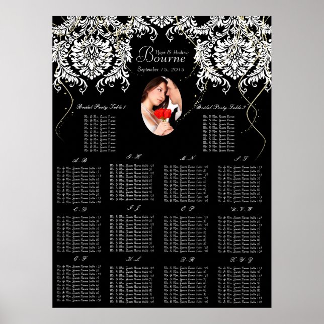 Your Photo Black White Damask 140 + Seating Chart (Front)