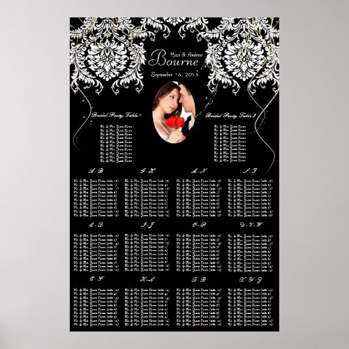 Your Photo Black  White Damask Gold Seating Chart