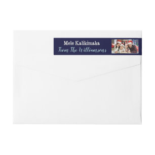 Your Photo Blue Mele Kalikimaka Return Address Wrap Around Label