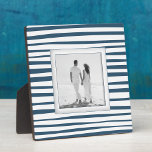 Your Photo Blue Stripes Plaque<br><div class="desc">Made to look dimensional, a steel blue and white stripe pattern creates a beautiful frame for your favorite photo on this tabletop plaque with a built-in easel. The image is put directly on the hardboard panel for a stunningly crisp image with an easy wipe clean surface. Great as a gift...</div>