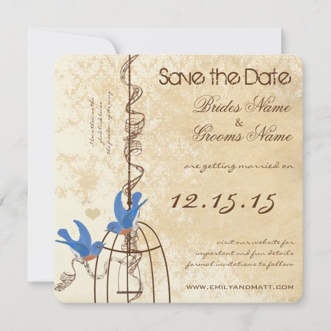 Your Photo Bluebirds Farmhouse Birdcage  Save The Date (Front)