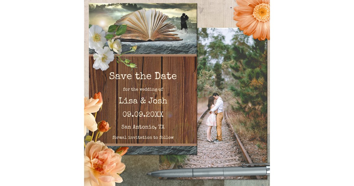 Your Photo Book Lover Library Save the Date Card | Zazzle
