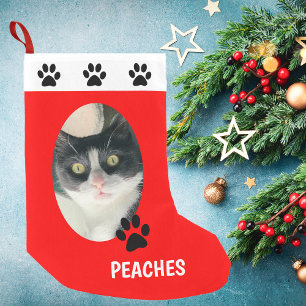 Your Photo Cat Christmas Stocking with Pawprints