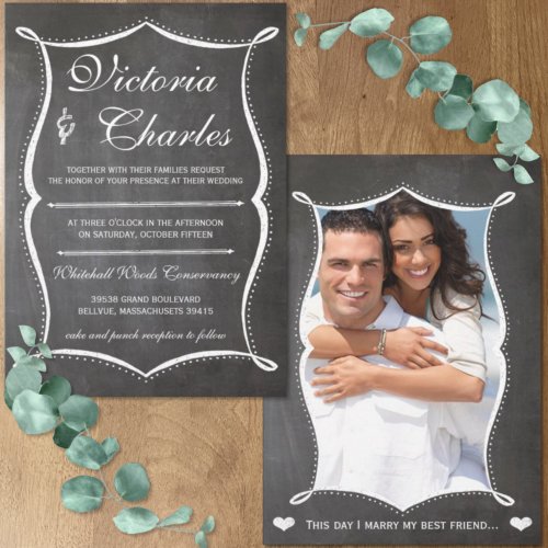 Your Photo Chalkboard Modern Vintage Typography Invitation