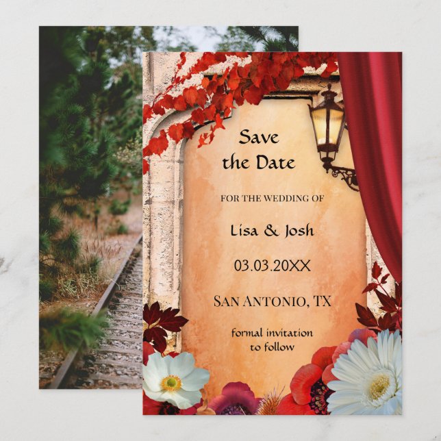 Your Photo Classic Floral Fall Save the Date Card (Front/Back)