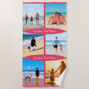Your Photo Collage Beach Towel with Custom Text