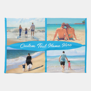 Your Photo Collage Kitchen Towel with Custom Text