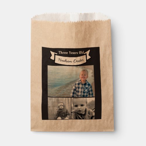 Your Photo Collage Rustic Banner Three Years Old Favor Bag