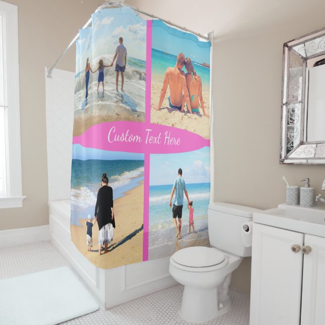 Your Photo Collage Shower Curtain with Custom Text (In Situ)