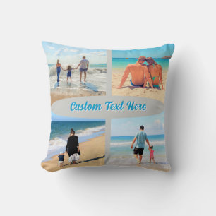 Your Photo Collage Throw Pillow Personalized Text