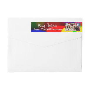 Your Photo Colorful Merry Christmas Return Address Wrap Around Label