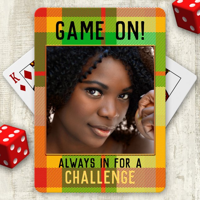 Your Photo Colorful Plaid Playing Cards Deck (Deck of playing cards featuring your own photo framed by a colorful plaid design)